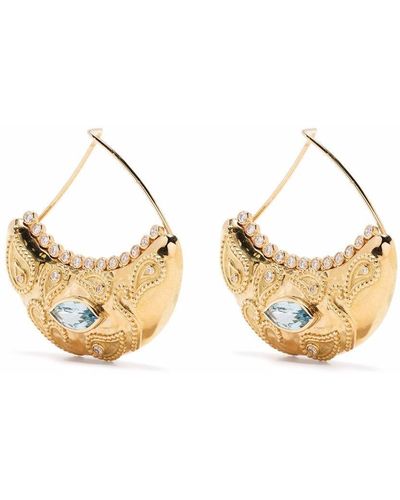 Aurelie Bidermann 18kt Yellow Gold Cashmere Diamond And Aquamarine Earrings - Metallic