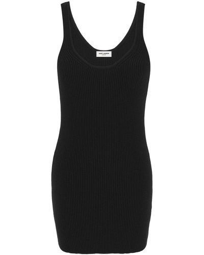 Saint Laurent Sleeveless Ribbed Minidress - Black