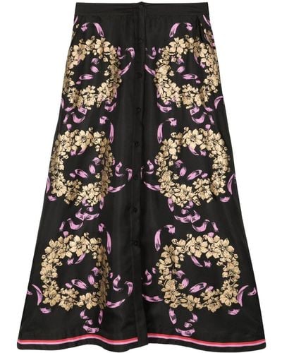 Cynthia Rowley Floral-print Silk Skirt - Black