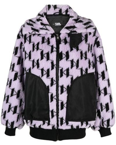 Karl Lagerfeld Monogram Faux-shearling Jacket - Black