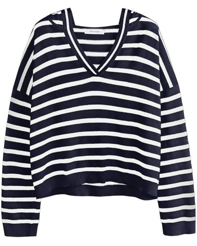 Chinti & Parker Striped V-neck Sweater - Blue