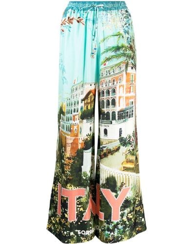 Camilla From Sorrento With Love Graphic-print Palazzo Pants - Green