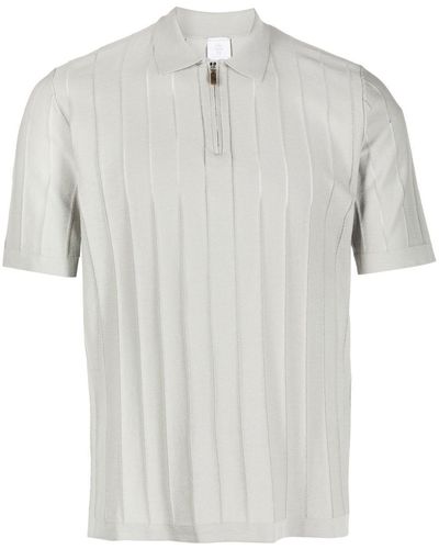 Eleventy Ribbed-knit Zip Polo Shirt - White