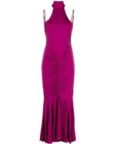 Versace Draped Halterneck Maxi Dress - Purple