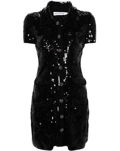 Self-Portrait Sequin-embellished Knitted Minidress - Black