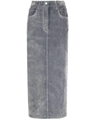 MSGM Jupe mi-longue en jean à patch logo - Gris
