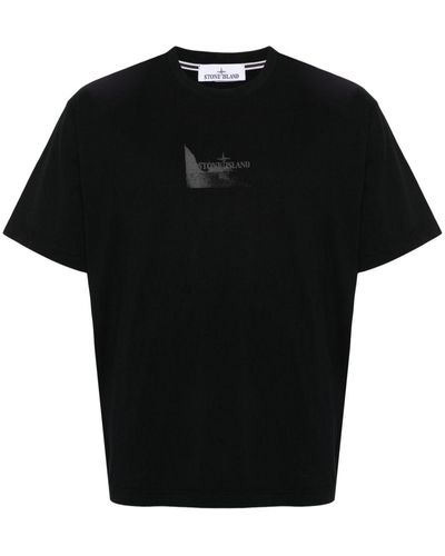 Stone Island T-shirt en coton à logo imprimé - Noir