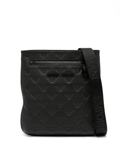 Emporio Armani Borsa a spalla con monogramma goffrato - Nero