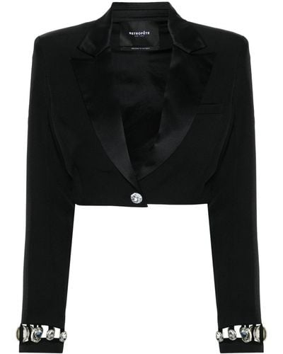 retroféte Tyla Crystal-embellished Cropped Blazer - Black
