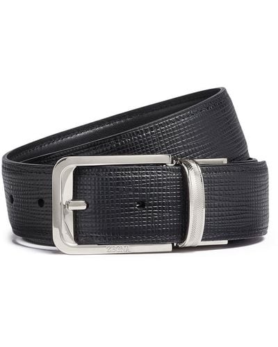 ZEGNA Engraved Calfskin Reversible Belt - Black