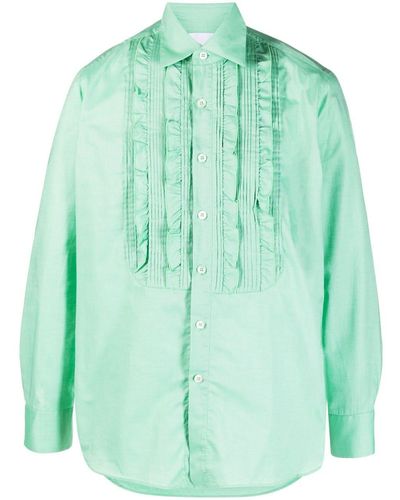 PT Torino Bib-collar Long-sleeve Cotton Shirt - Green