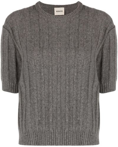 Khaite Esmeralda Ribbed-knit Cashmere Top - Grey