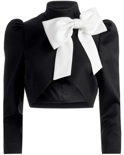 Alice + Olivia Addison Bow Collar Cropped Jacket - Black
