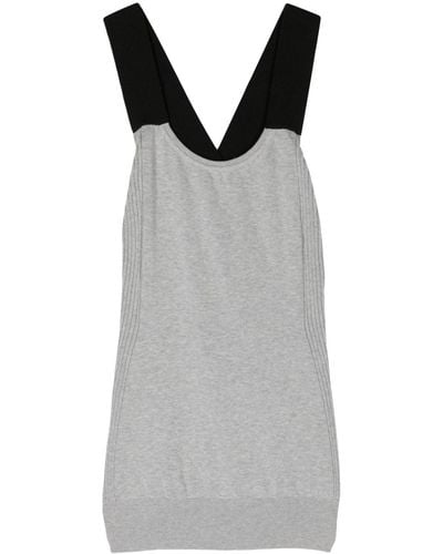 Plan C Crossover-straps Fine-knit Top - Gray