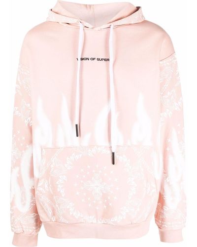 Vision Of Super Flame-print Cotton Hoodie - Pink