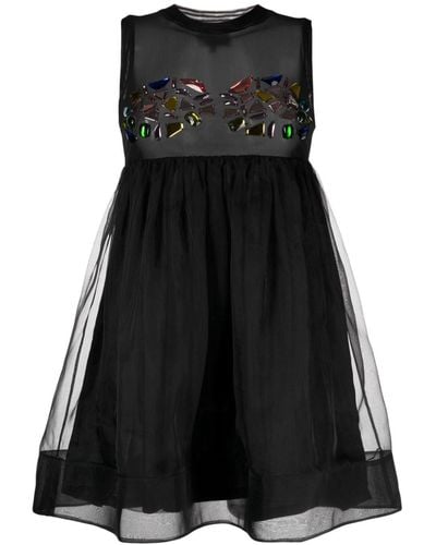 Cynthia Rowley Rhinestone-embellished Flared Minidress - Black
