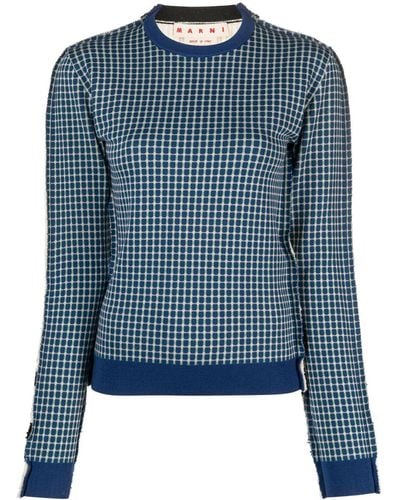 Marni Plaid-check Crew-neck Sweater - Blue