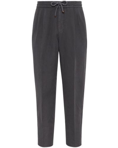 Brunello Cucinelli Drawstring Pleated Tapered-leg Trousers - Grey