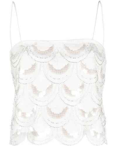 ROTATE BIRGER CHRISTENSEN Sequinned Cropped Tank Top - White