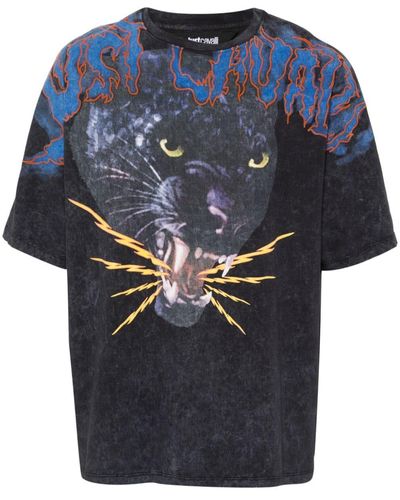 Just Cavalli T-Shirt mit Panther-Print - Blau
