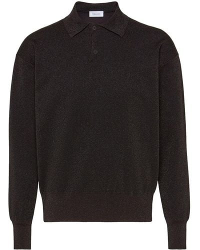 Ferragamo Lurex Long-sleeved Polo Shirt - Black