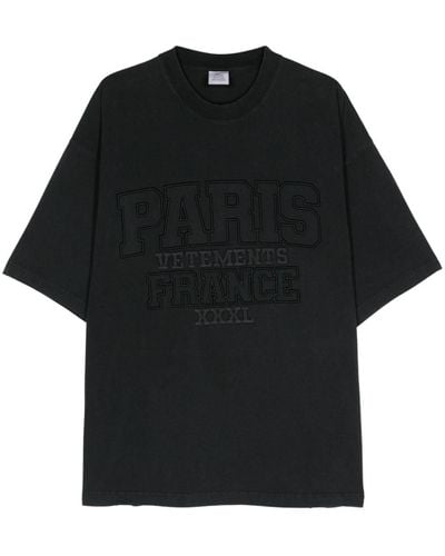 Vetements Embroidered-logo Cotton T-shirt - Black