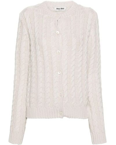 Miu Miu Cable-knit Cashmere Cardigan - White