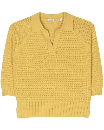 Aspesi Pointelle-knit Polo Shirt - Yellow