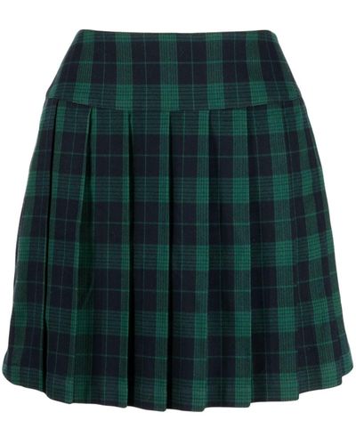 Chocoolate Tartan-print Pleated Skirt - Green