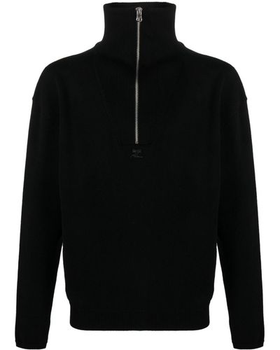 Courreges Logo-embroidered Zip-up Sweater - Black