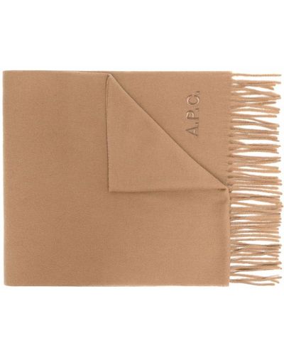 A.P.C. Embroidered Virgin Wool Scarf - Natural