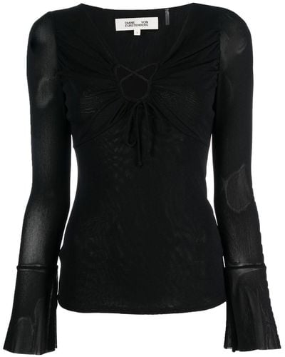 Diane von Furstenberg Lace-detail Long-sleeve Blouse - Black