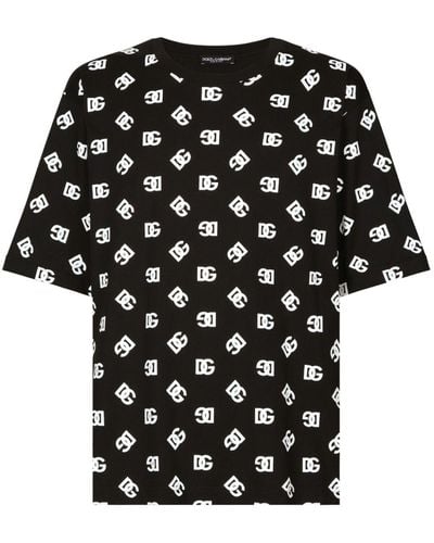 Dolce & Gabbana Kurzarm-T-Shirt Aus Baumwolle Dg Monogram - Schwarz