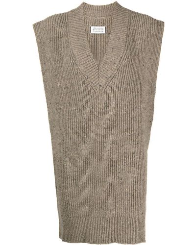 Maison Margiela Intarsia-knit V-neck Vest - Gray