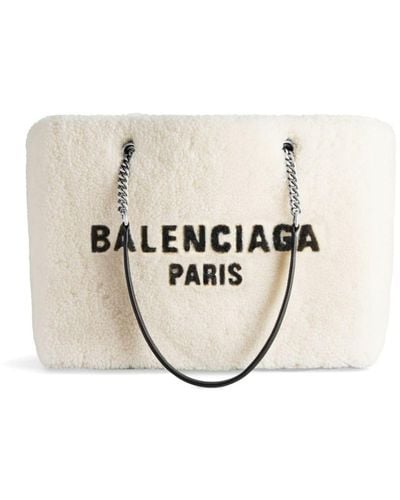 Balenciaga Duty Free Medium Shearling Tote Bag - Natural