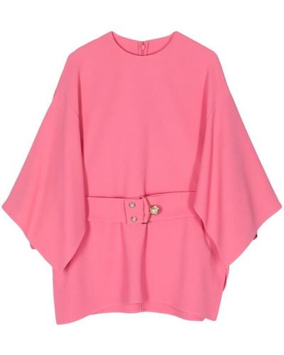 Elie Saab Cady Belted Silk Blouse - Pink