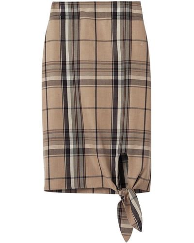 Burberry Knot Detail Check Pencil Skirt - Brown