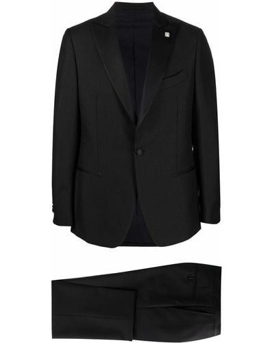 Lardini Logo-lapel Single-breasted Suit - Black
