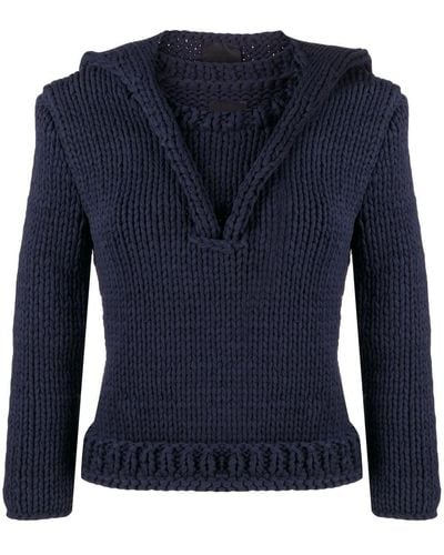 Bevza Hooded Knit Sweater - Blue