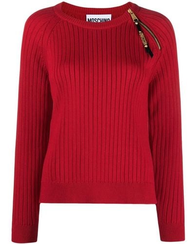 Moschino Gerippter Pullover mit rundem Ausschnitt - Rot