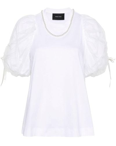 Simone Rocha Camiseta con detalle de cuentas - Blanco