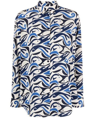 Matteau Blouse Met Abstracte Print - Blauw