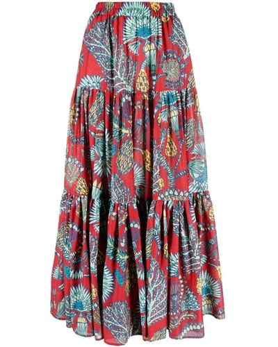 La DoubleJ Big Floral-print Tiered Skirt