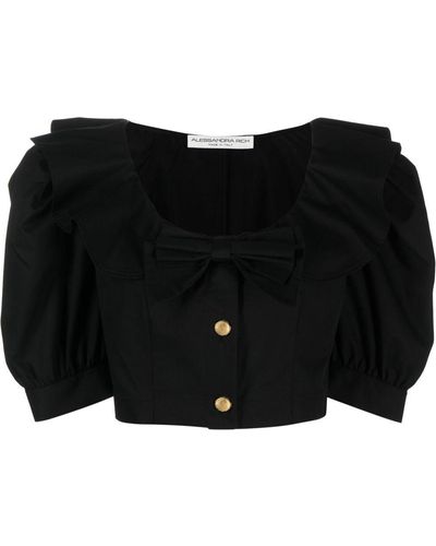 Alessandra Rich Bow-detail Cropped Blouse - Black