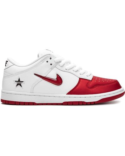 Nike X Supreme Sb Dunk Low "jewel Swoosh Red/white" Sneakers