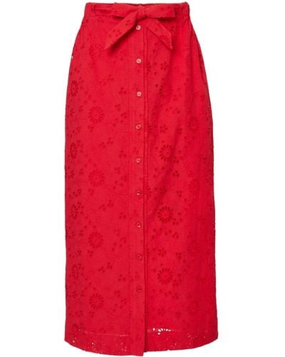 Carolina Herrera Broderie-anglaise Cotton Midi Skirt - Red