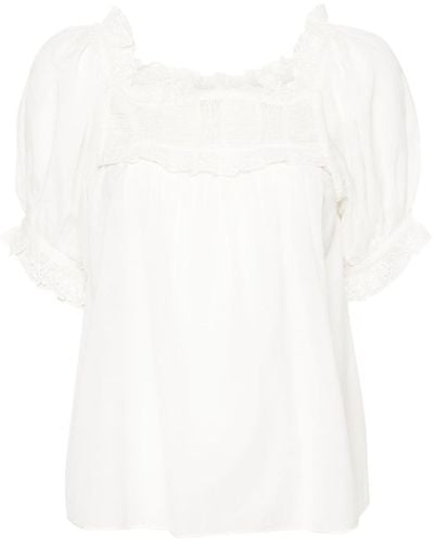 Doen Lace-detailed Puff-sleeve Blouse - White
