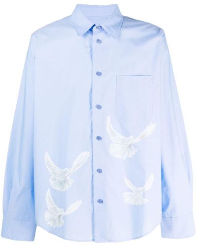 3.PARADIS Hemd mit Singing Birds-Print - Blau