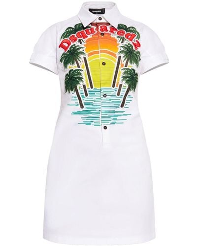 DSquared² Sunset Logo-embroidered Shirt Dress - White