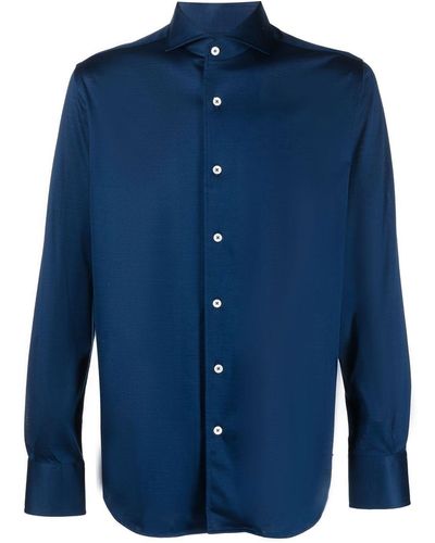 Canali Cutaway-collar Cotton-jersey Shirt - Blue